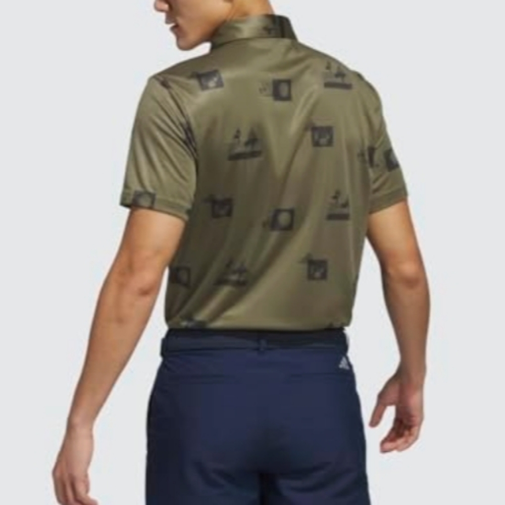 Adidas Mens Allover Printed Polo Shirt Golf Olive Green Graphic Shirt Size 2XL - Picture 3 of 12